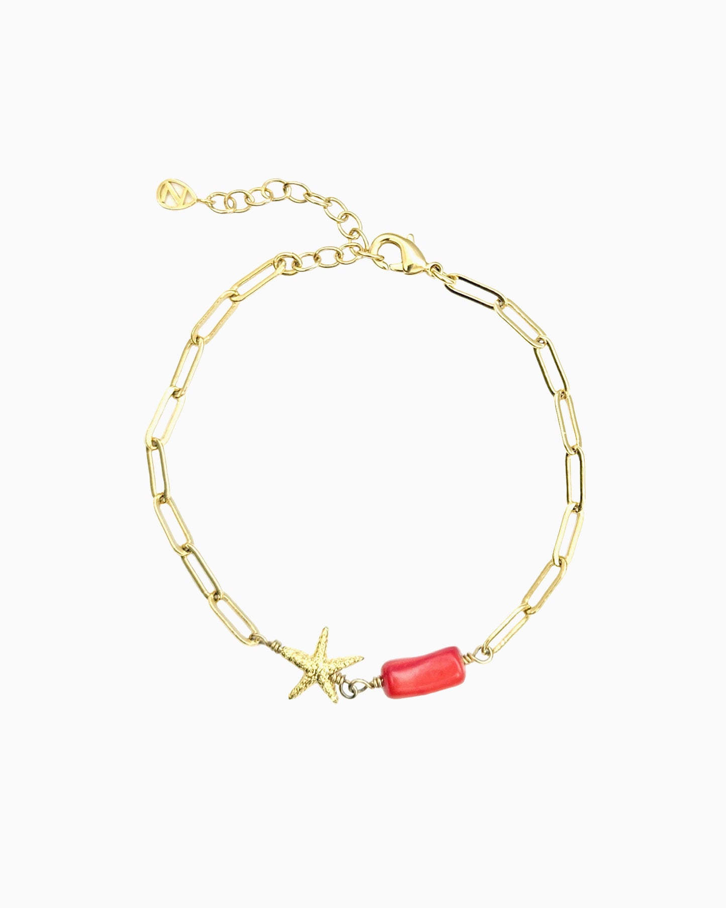 RED CORAL & STARFISH CHARM BRACELET