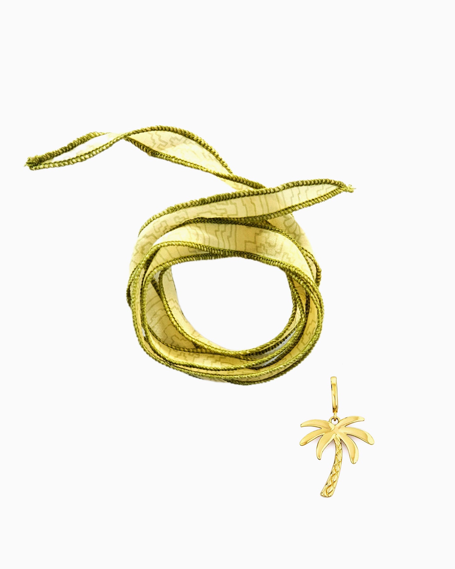 SUNLIT GREEN SILK RIBBON CHARM NECKLACE
