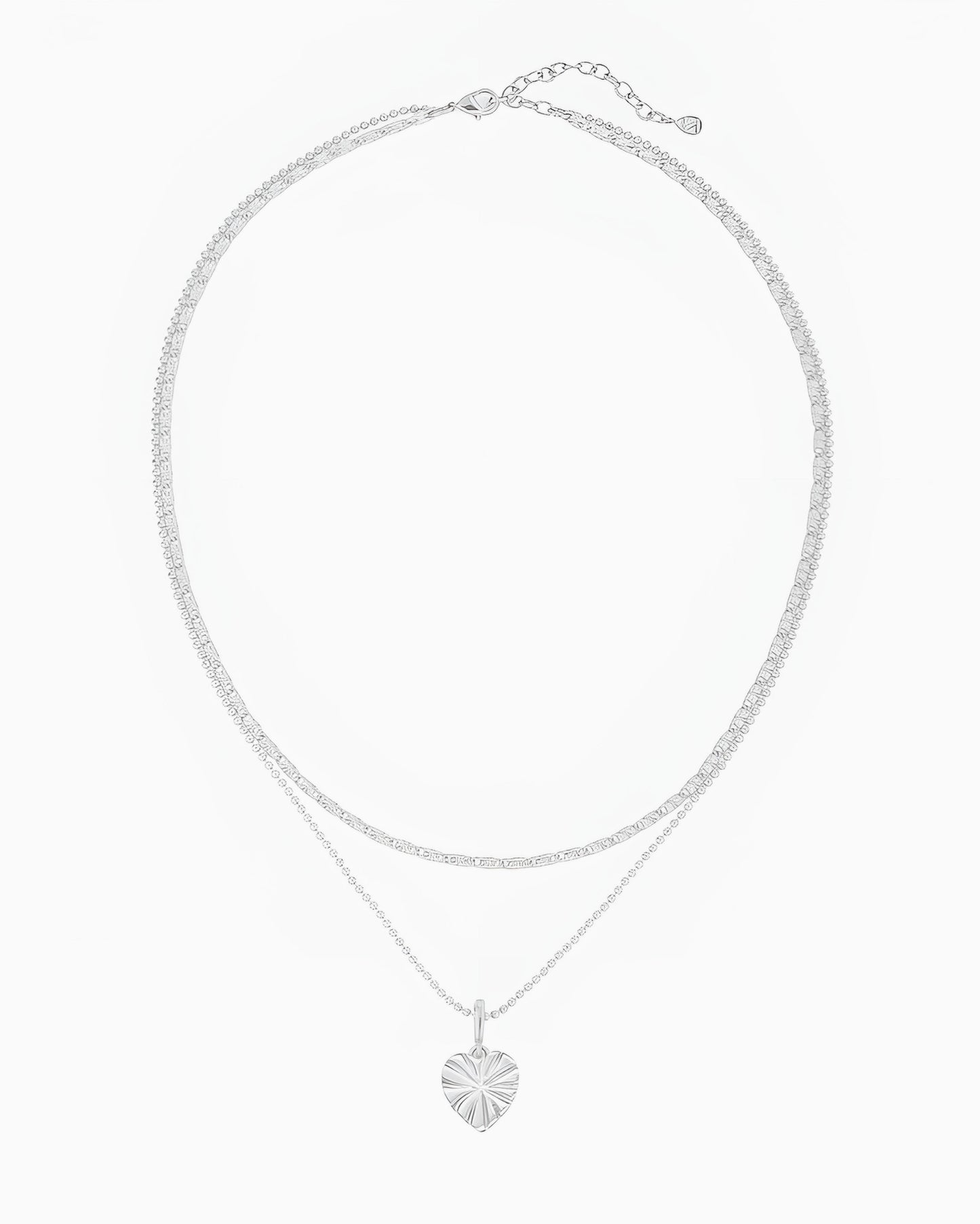 LAYERED DOUBLE CHAIN HEART NECKLACE