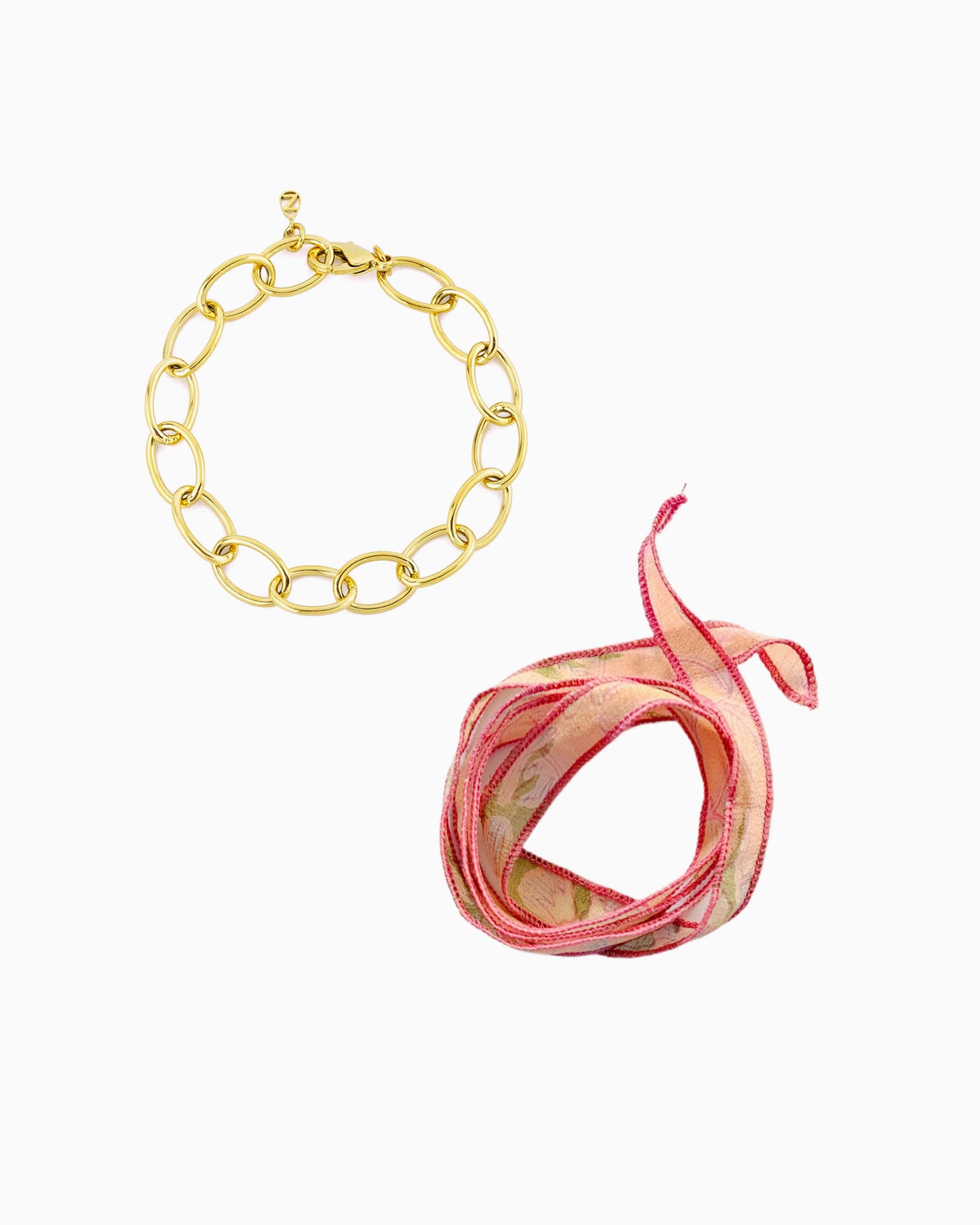 PINK ZEST SILK RIBBON CHAIN BRACELET