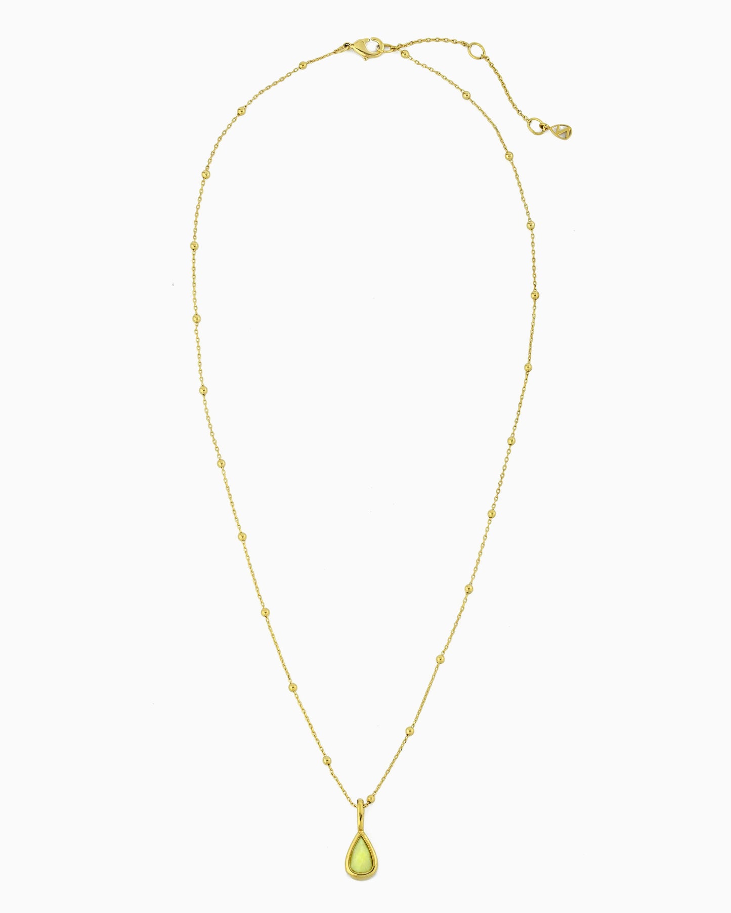 Delicate gold beaded chain necklace with lime jade teardrop clip-on charm