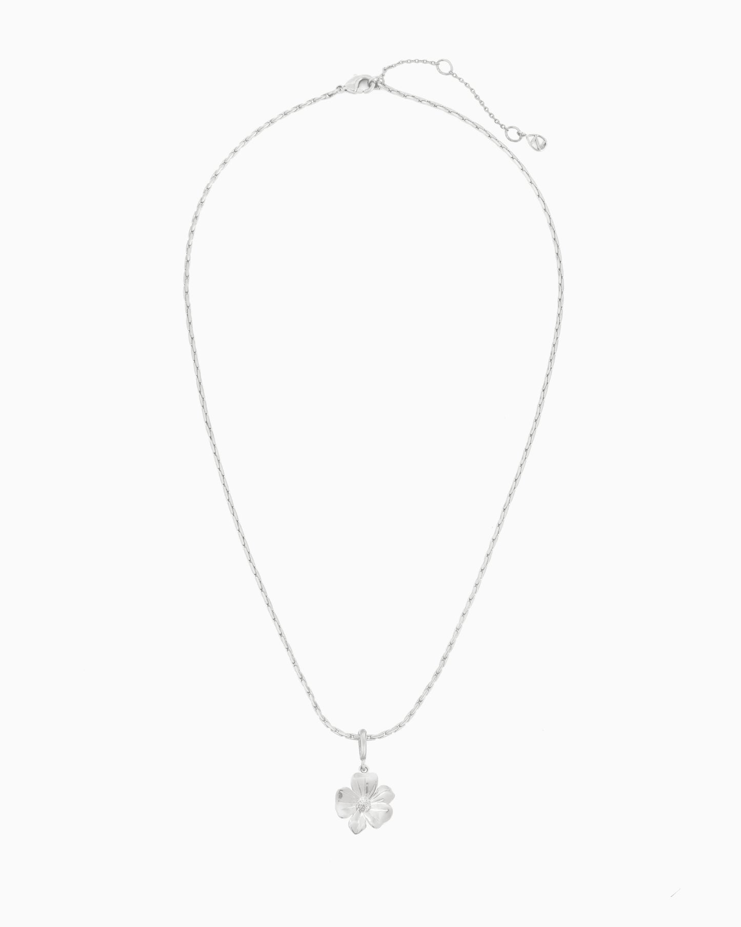silver flower charm necklace with clip-on charm on delicate chain