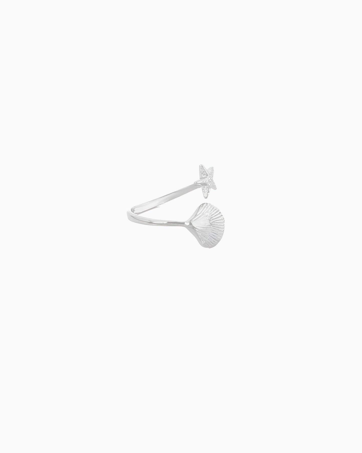 silver Seaside Adjustable Ring featuring seashell and starfish motifs