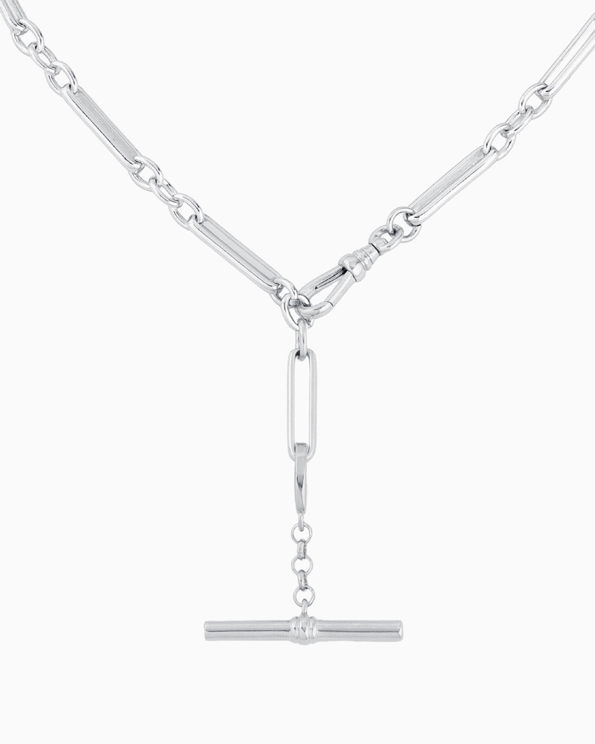 T BAR LARIAT CHAIN NECKLACE-Platinum