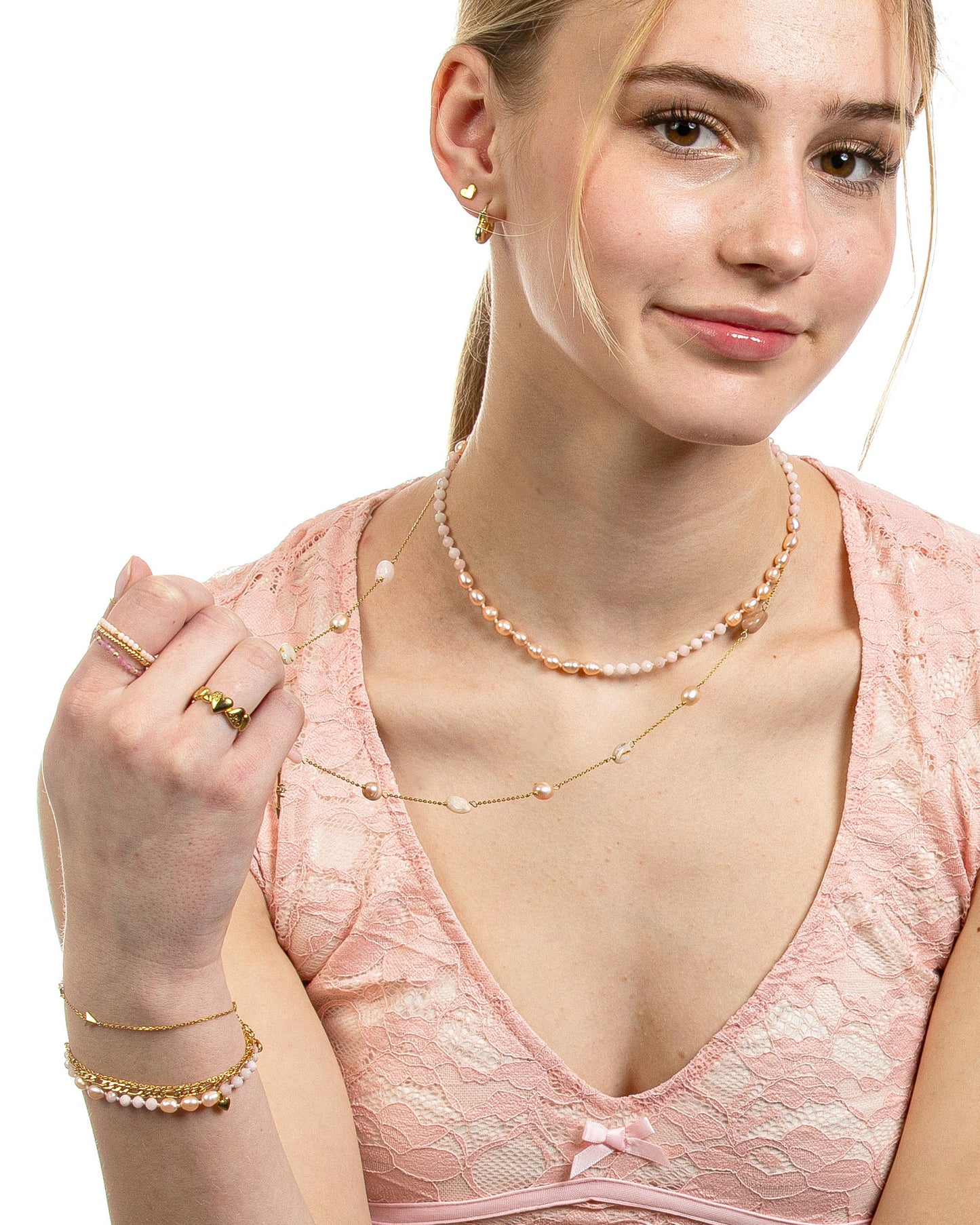 PINK OPAL & PEARL BEADED NECKLACE