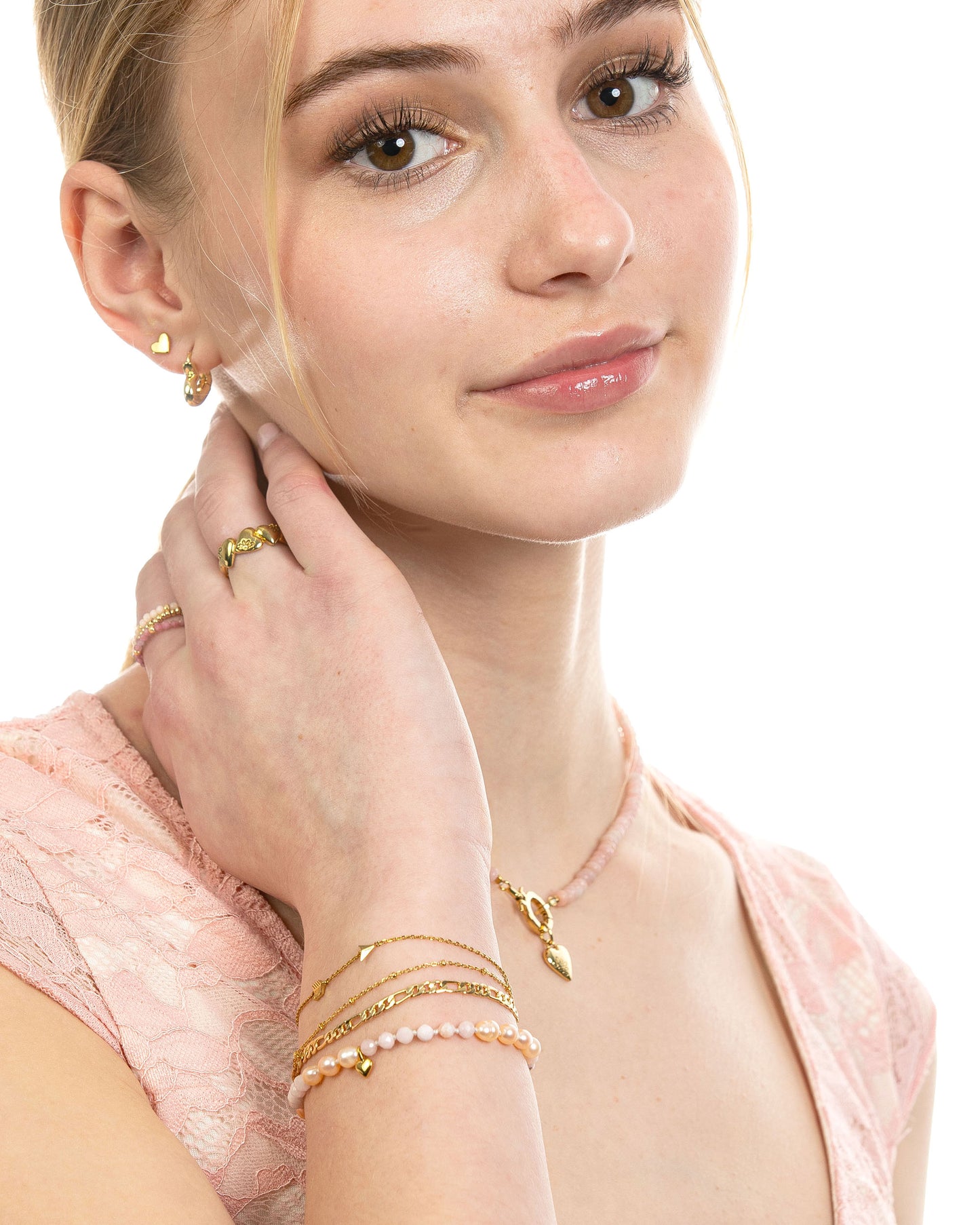 PINK OPAL & PEARLS BEADED BRACELET