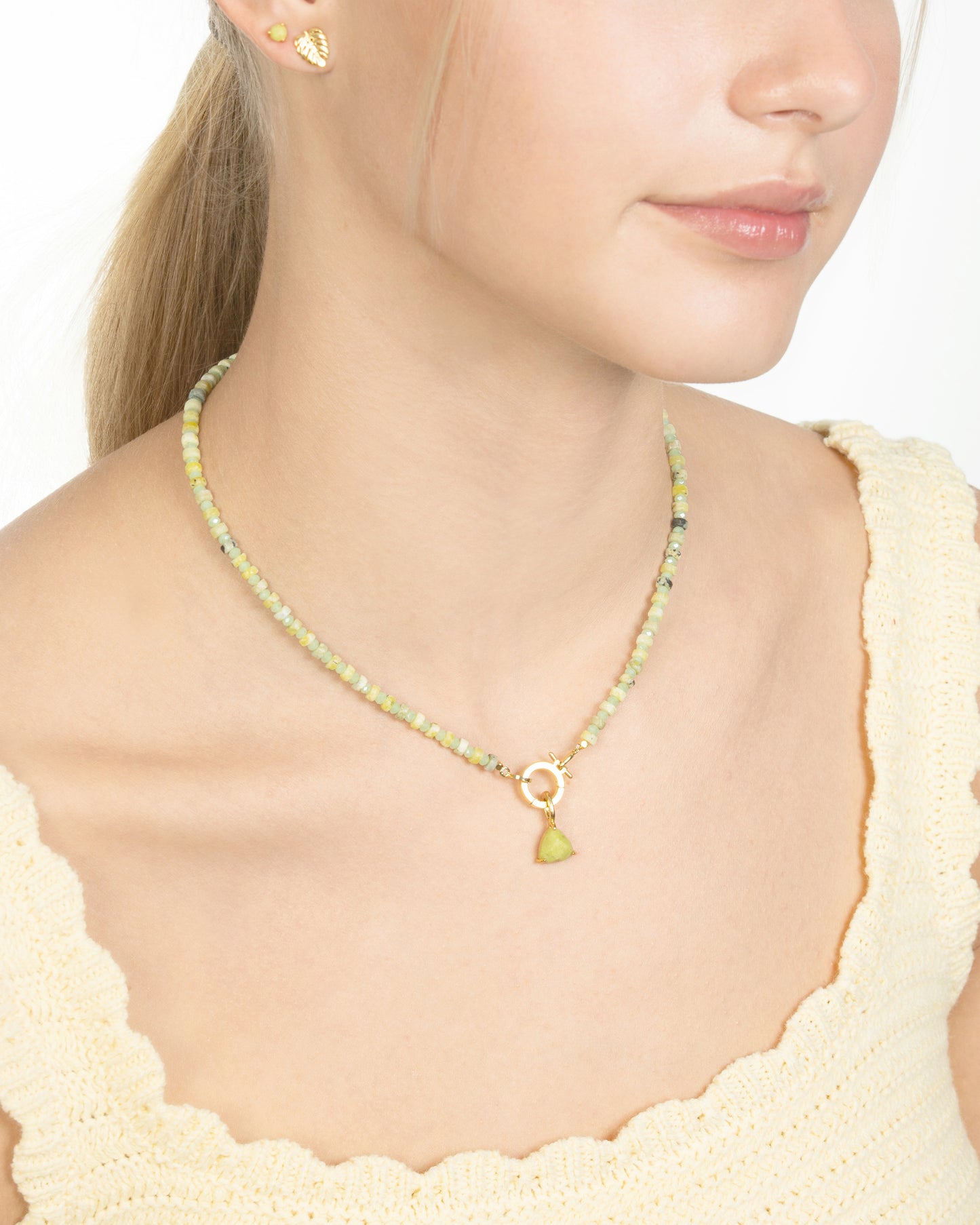 GREENERY BEADED CHARM HOLDER NECKLACE