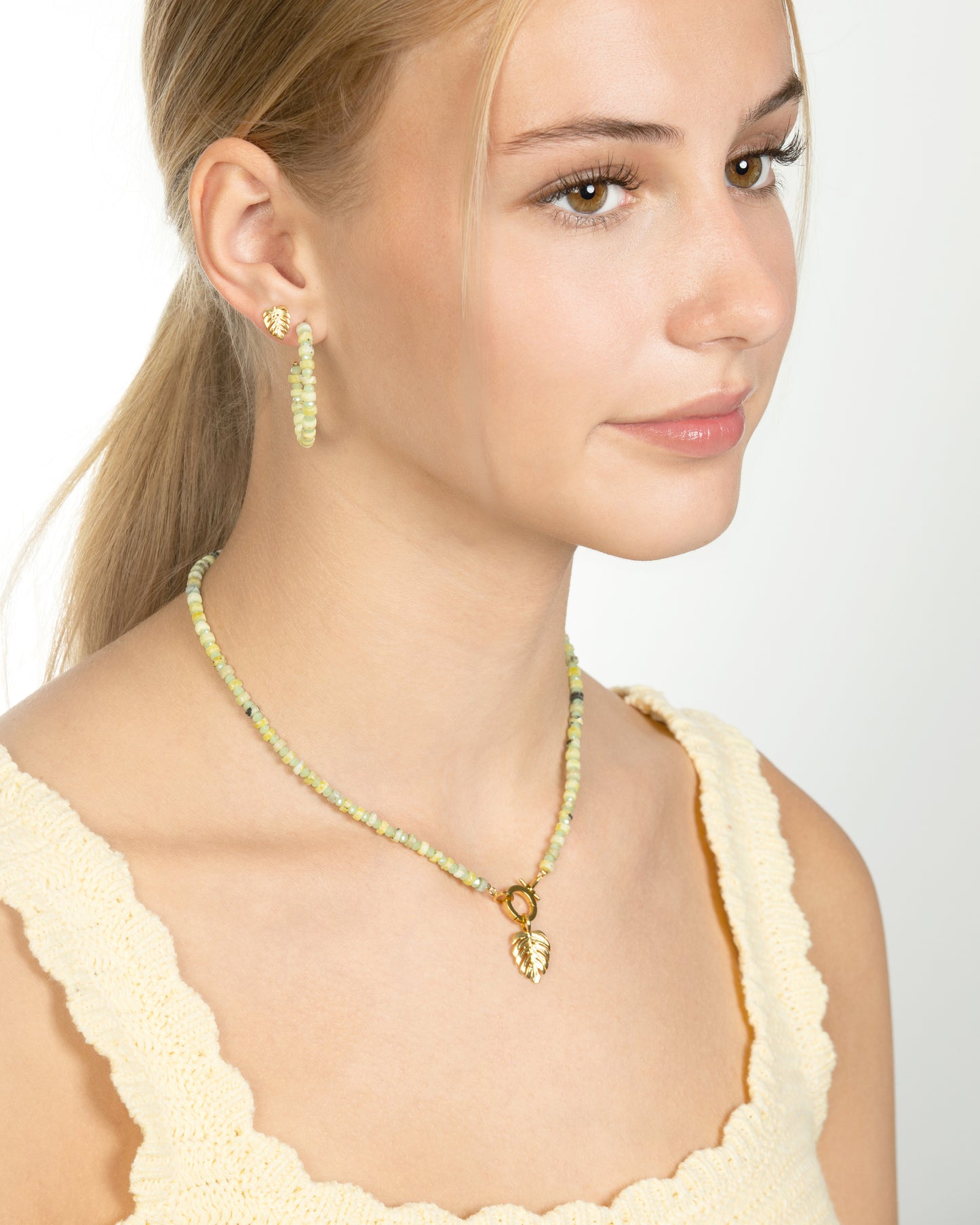 GREENERY BEADED HOOP EARRINGS