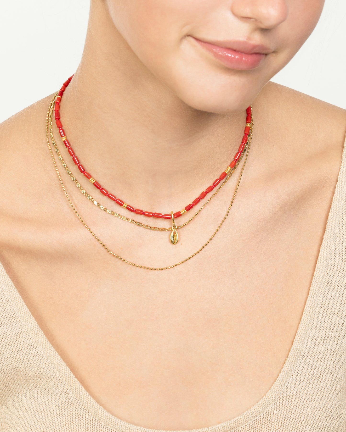 RED CORAL BEADED NECKLACE