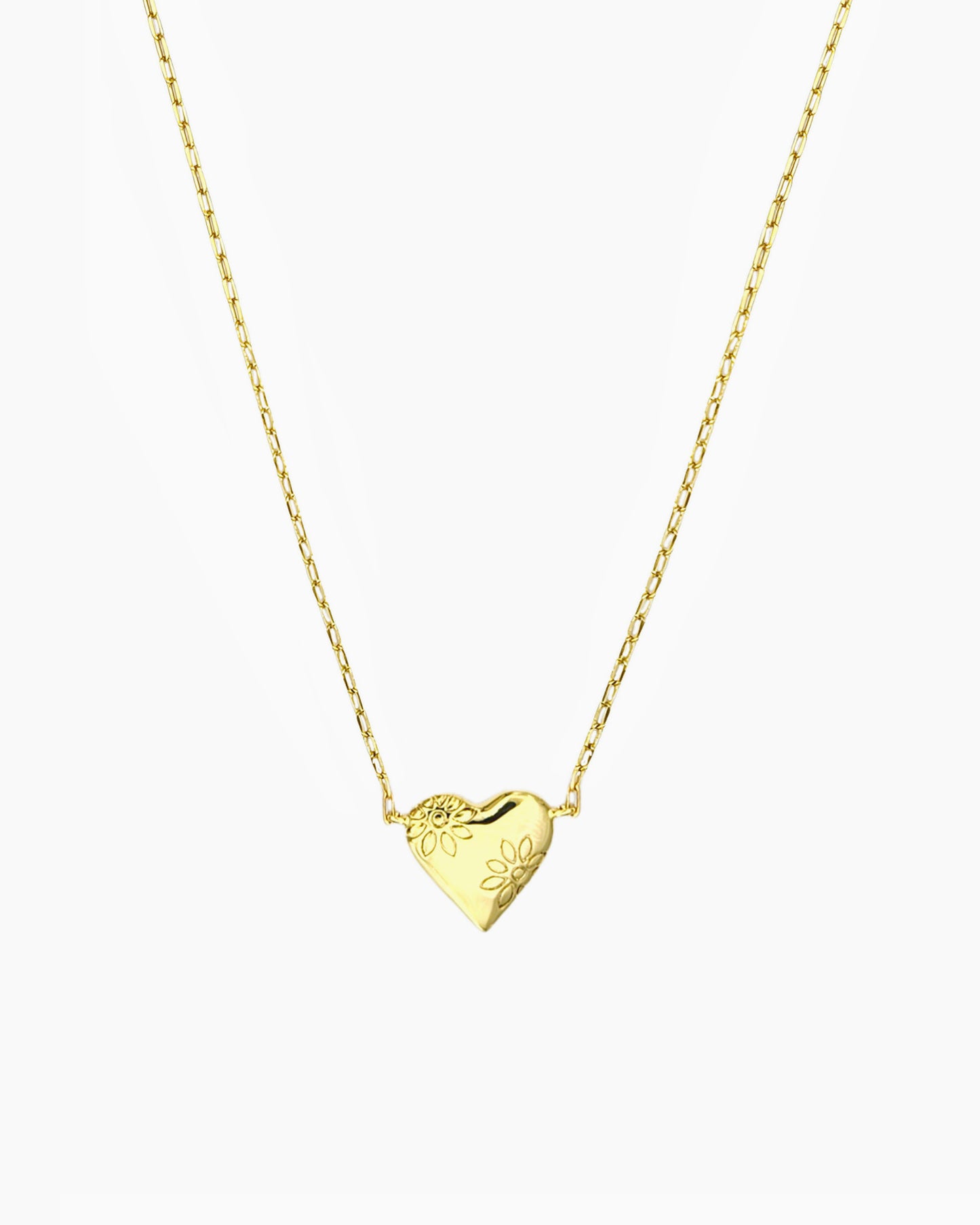 FLOWER ENGRAVED HEART NECKLACE