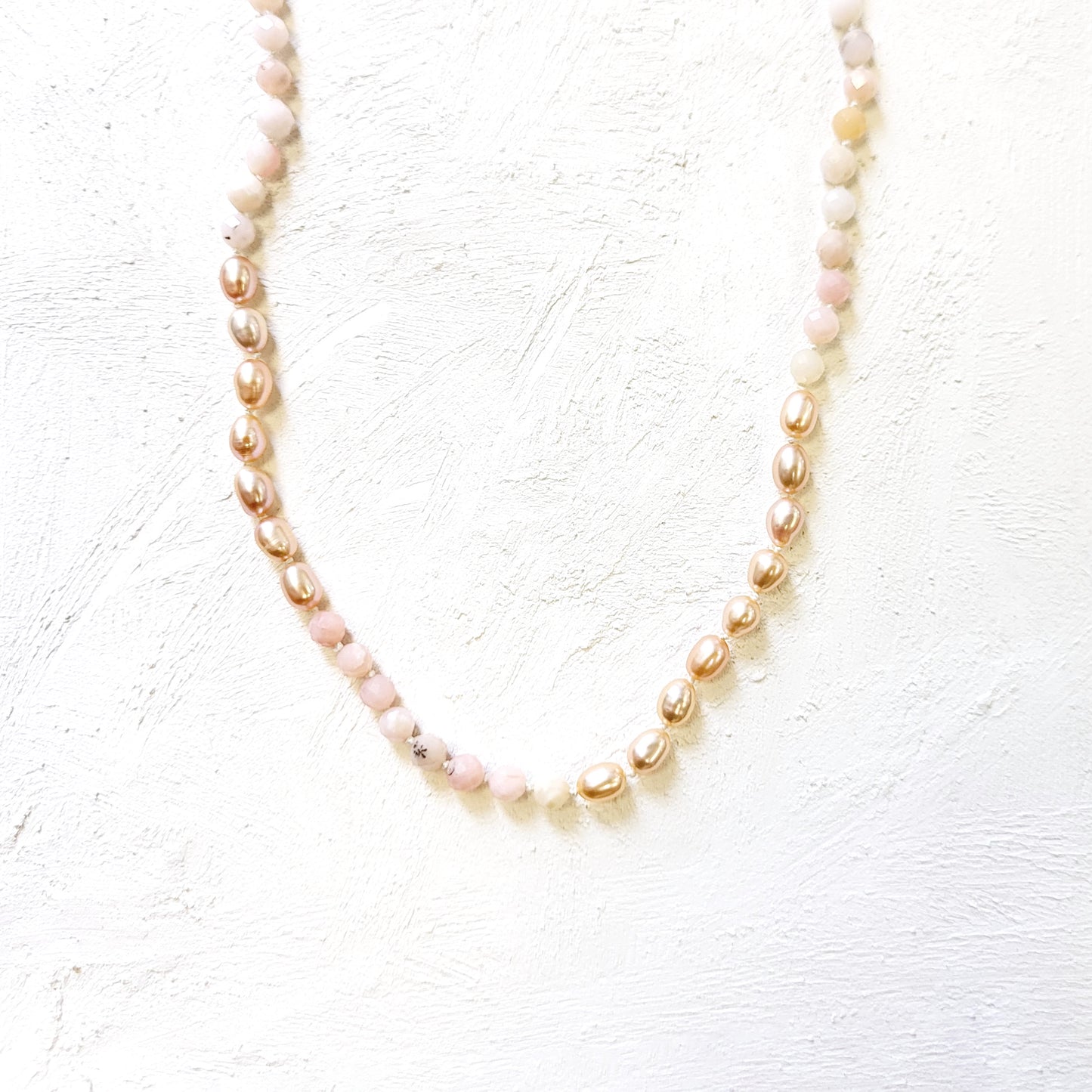 PINK OPAL & PEARL BEADED NECKLACE