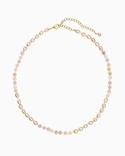 PINK OPAL & PEARL BEADED NECKLACE