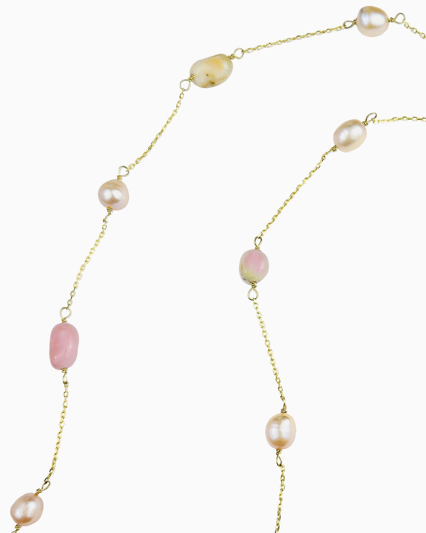 LONG PINK OPAL & PEARL NECKLACE