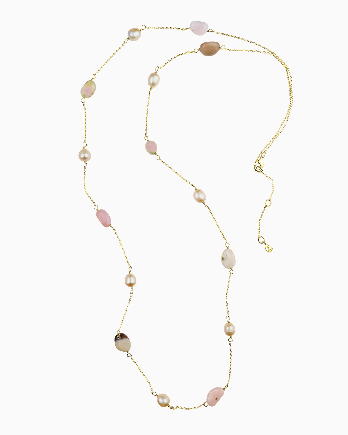 LONG PINK OPAL & PEARL NECKLACE