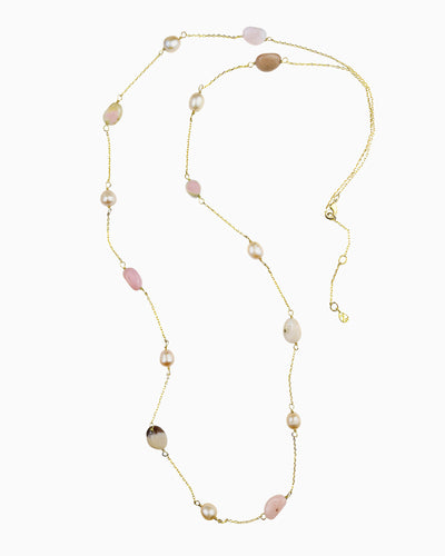 LONG PINK OPAL & PEARL NECKLACE