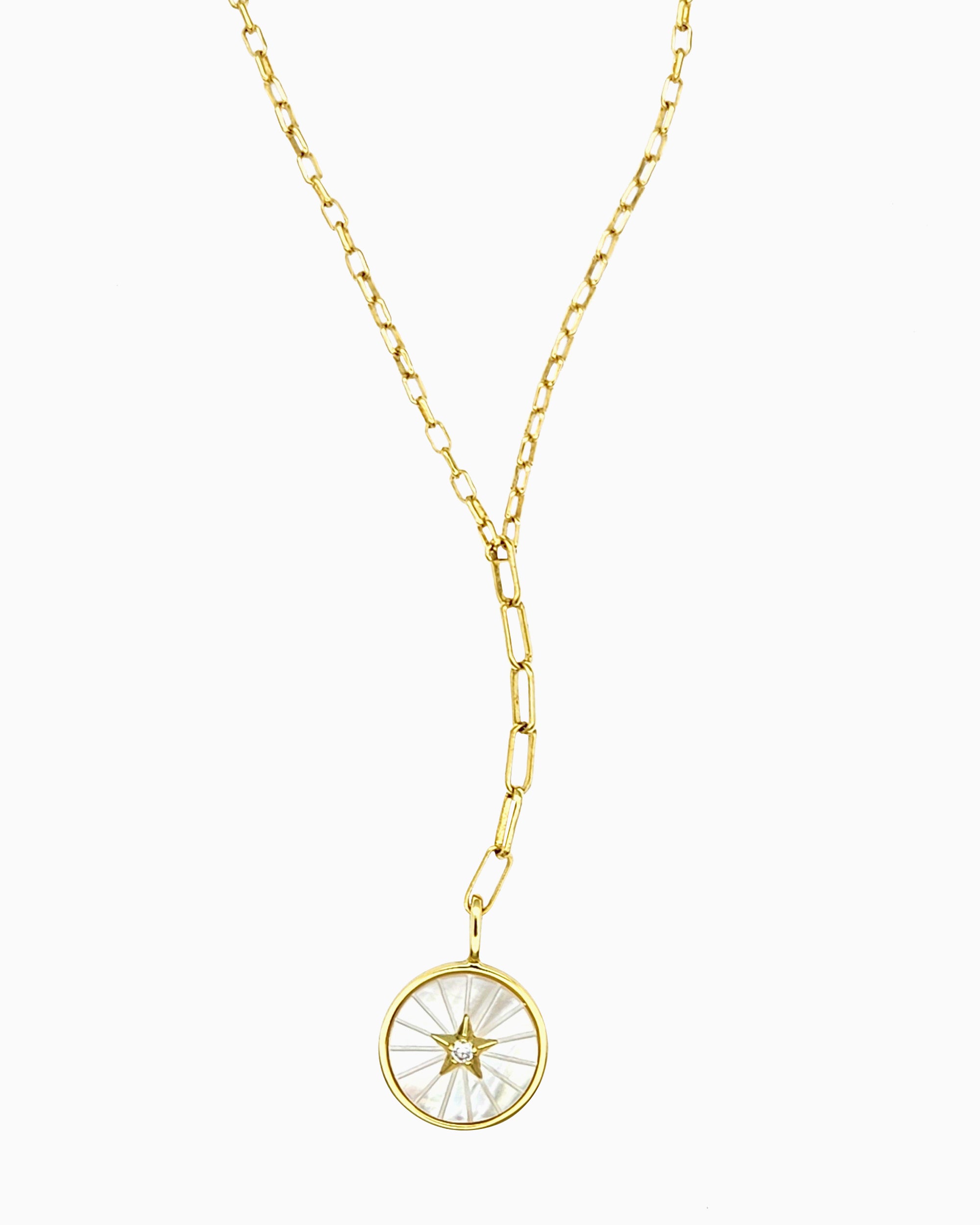 Convertible lariat necklace with Starburst Mother of Pearl charm