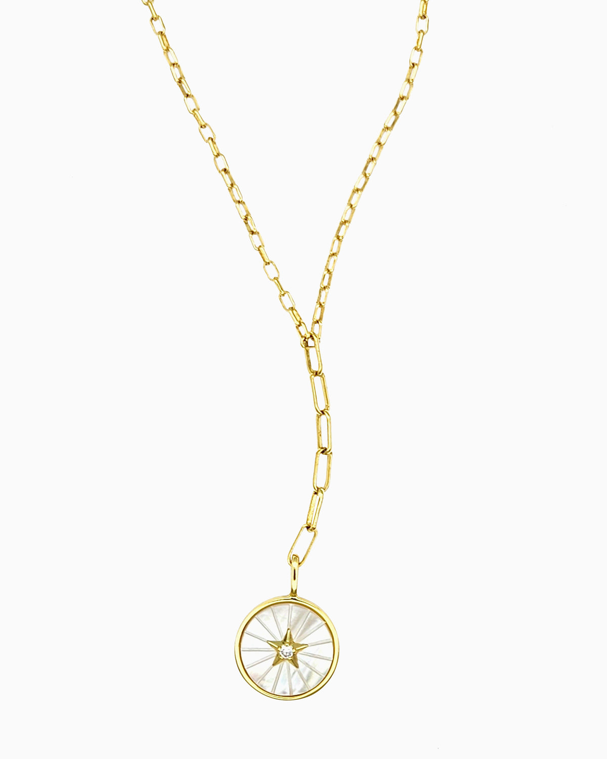 Convertible lariat necklace with Starburst Mother of Pearl charm