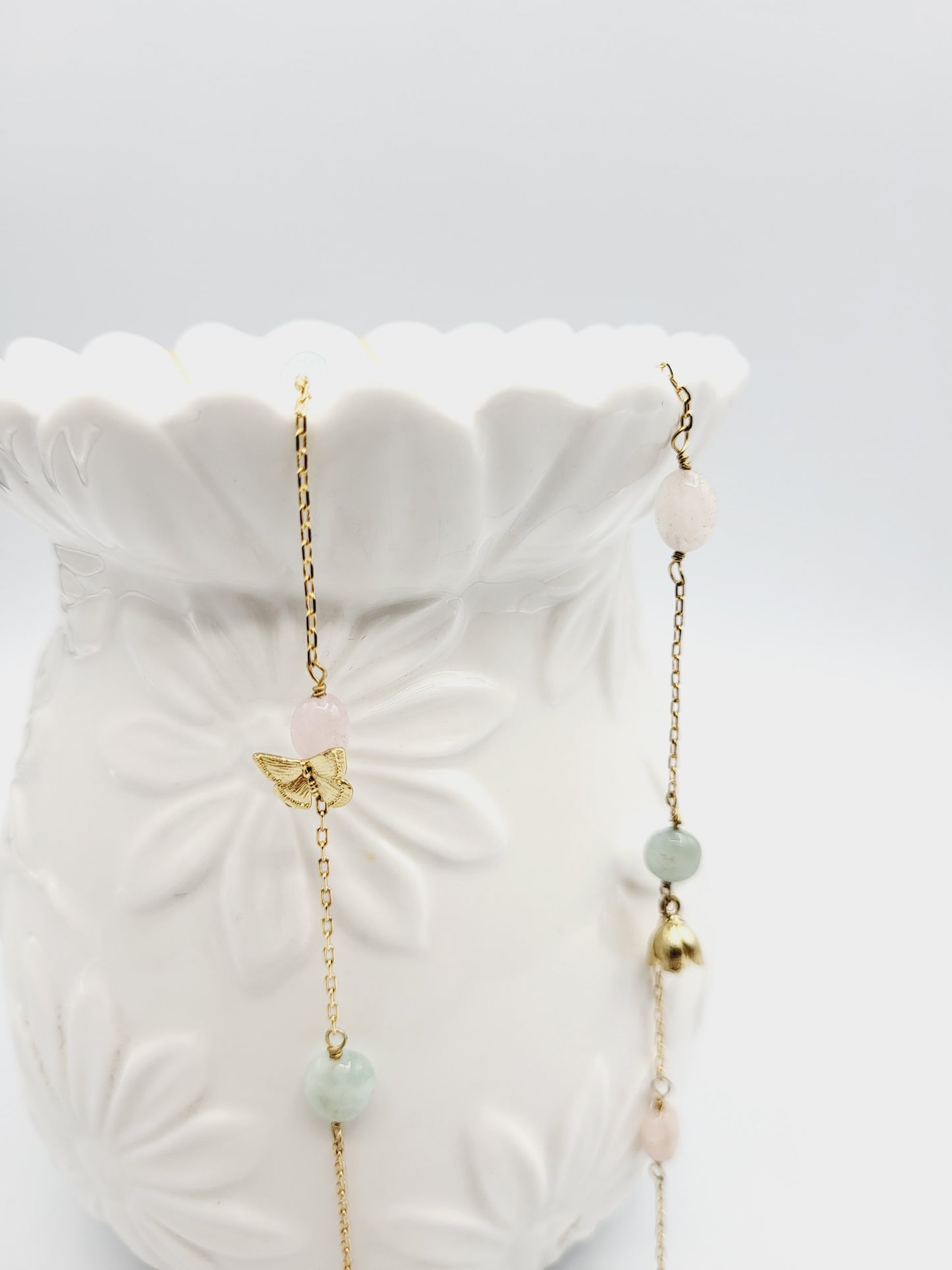 LONG ROSE GARDEN CHARM NECKLACE