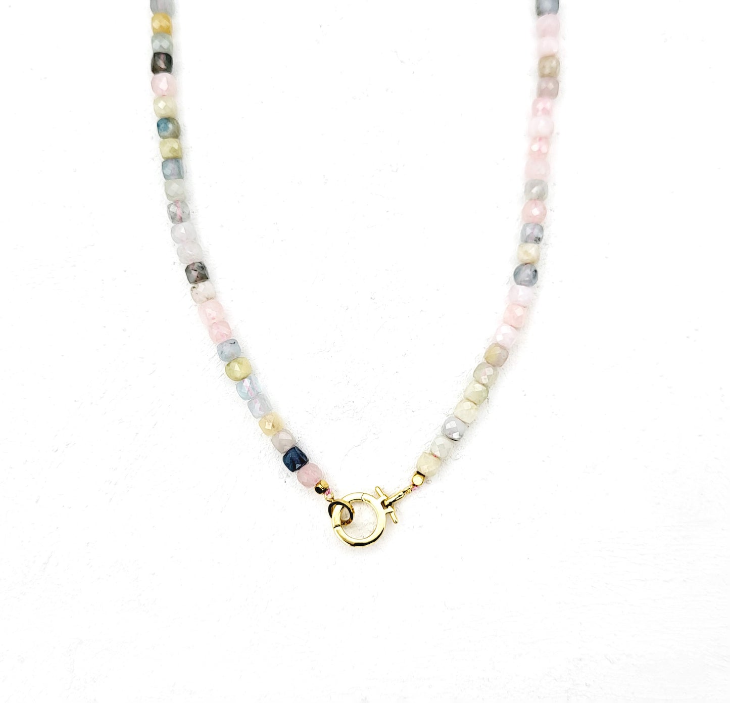 CUBED MORGANITE CHARM HOLDER NECKLACE