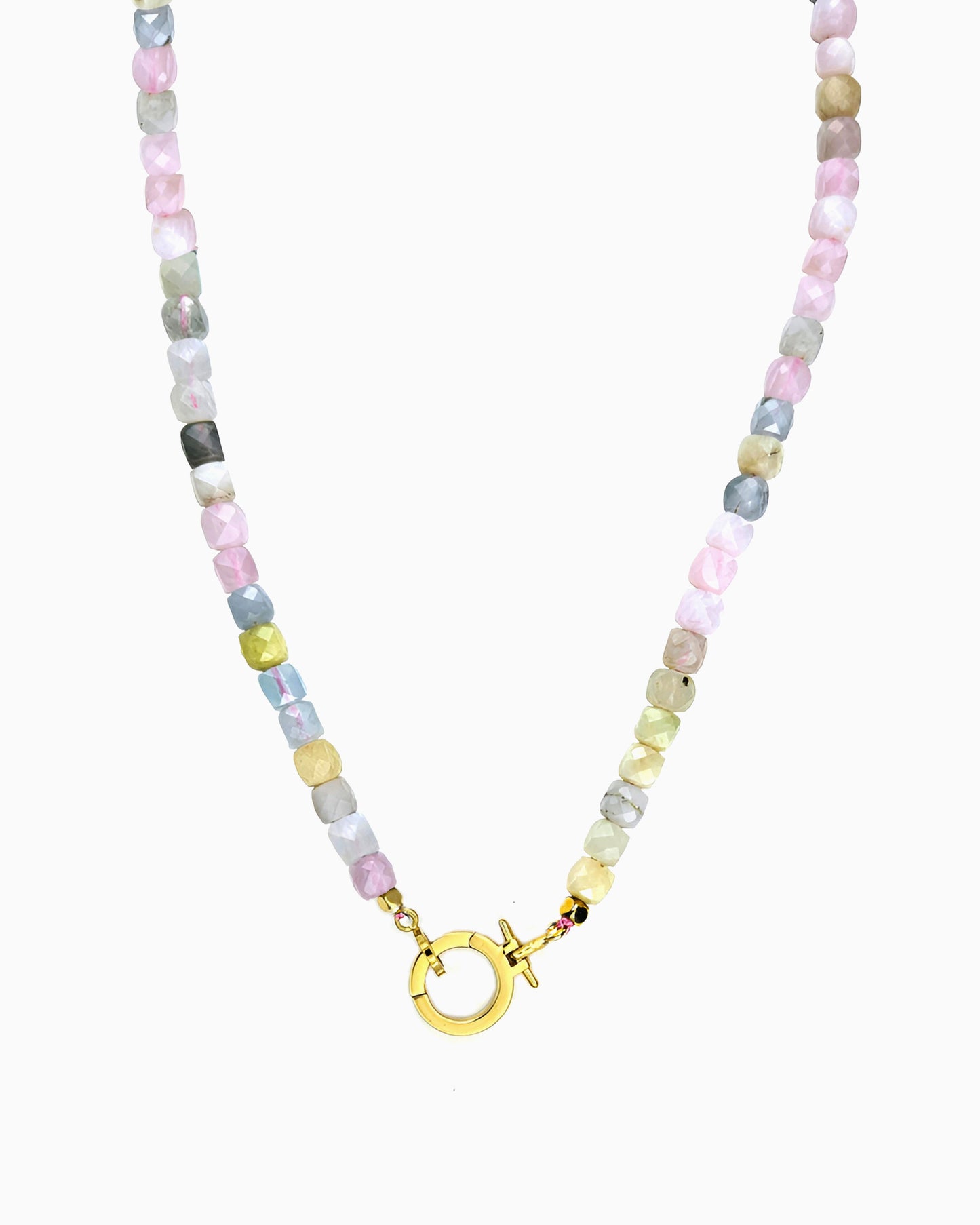 CUBED MORGANITE CHARM HOLDER NECKLACE