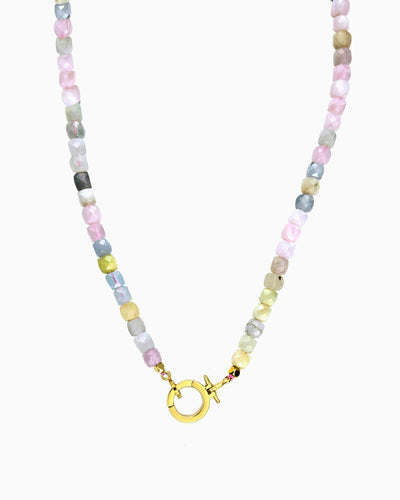 CUBED MORGANITE CHARM HOLDER NECKLACE