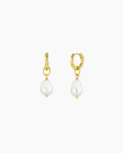 Pearl drop huggie hoop earrings with removable freshwater pearl charm