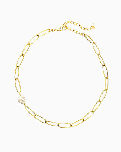 PAPERCLIP COIN PEARL CHARM NECKLACE