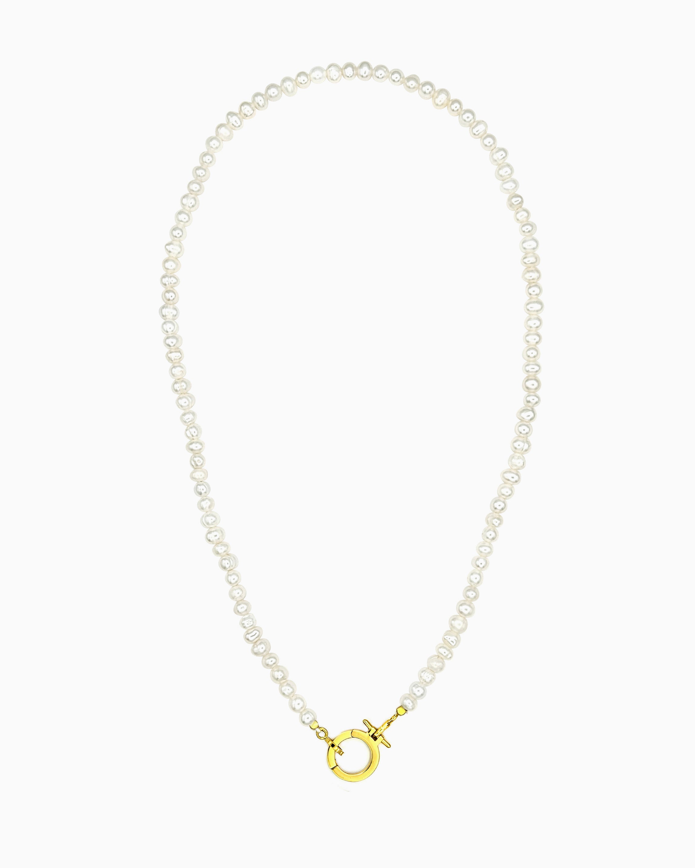 freshwater pearl charm holder necklace with front toggle ring hinged clasp