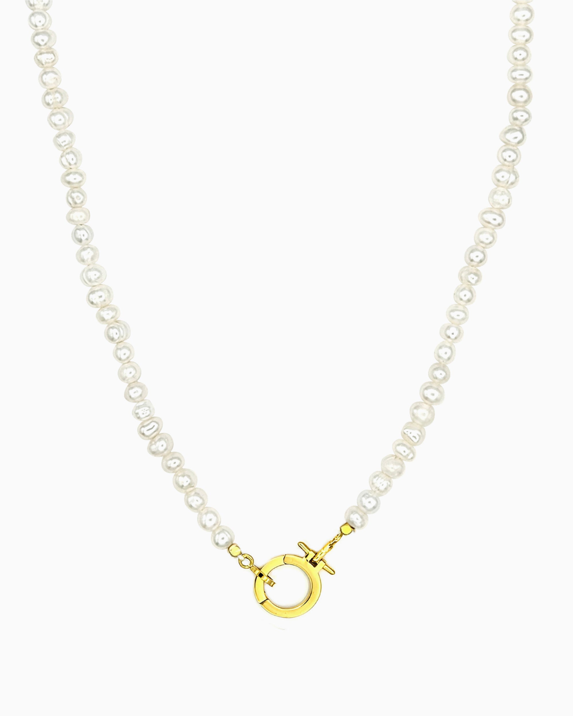 freshwater pearl charm holder necklace with front toggle ring hinged clasp