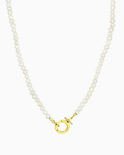 freshwater pearl charm holder necklace with front toggle ring hinged clasp