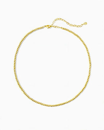 Classic Gold Beaded Necklace with polished round beads and an adjustable extender chain