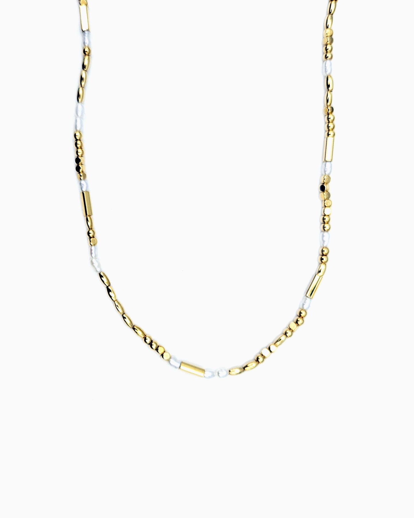 FRESHWATER PEARL & METAL BEADED NECKLACE