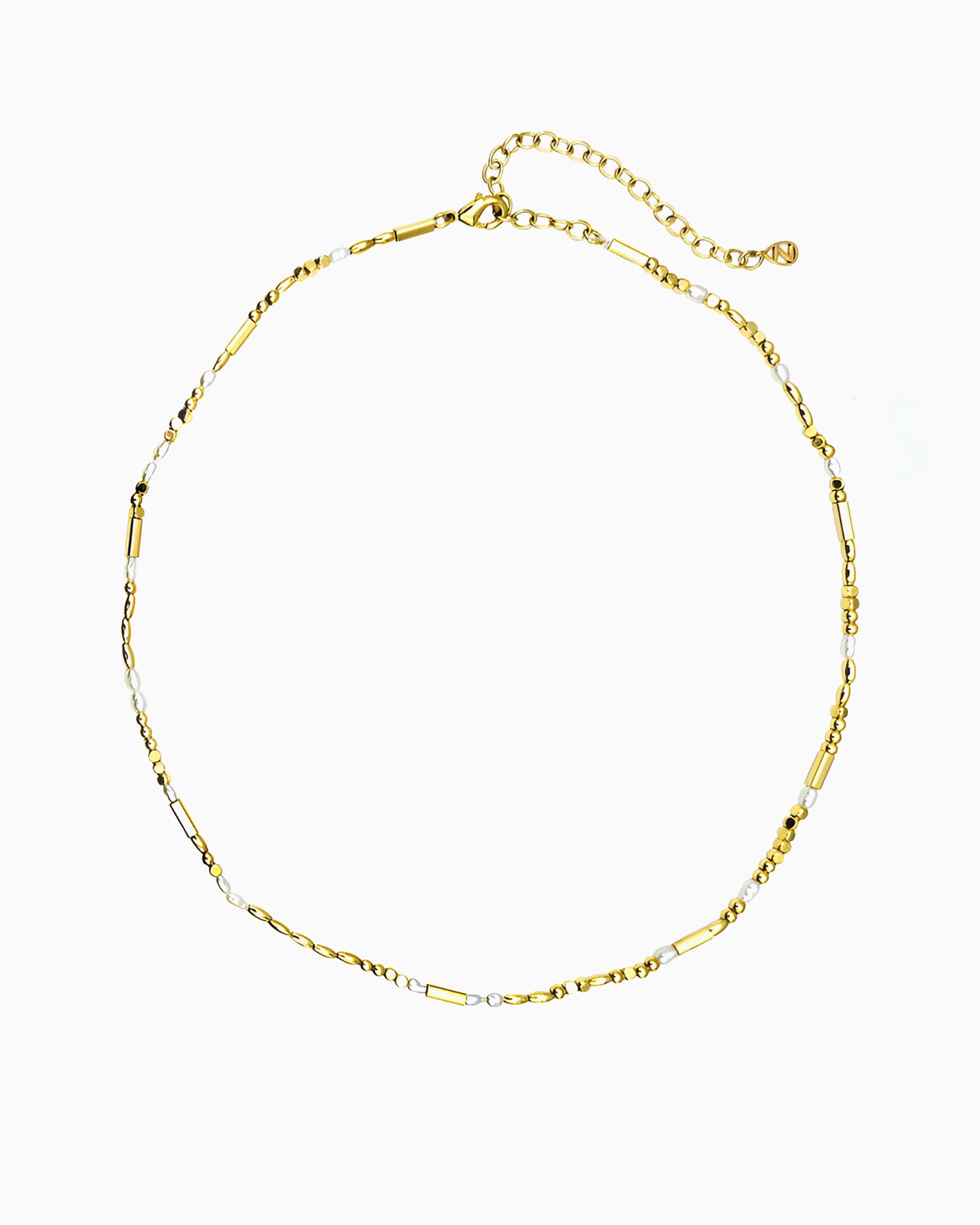FRESHWATER PEARL & METAL BEADED NECKLACE
