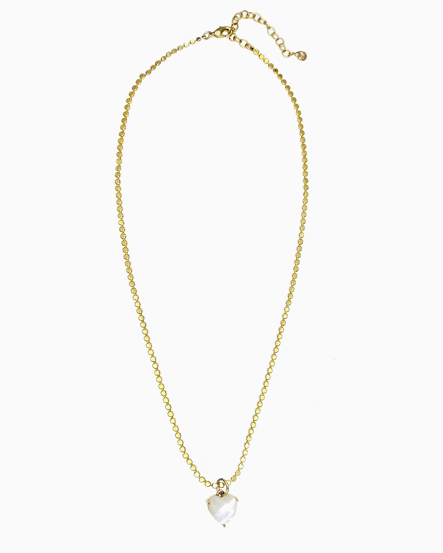 FACETED MOP HEART CHARM NECKLACE