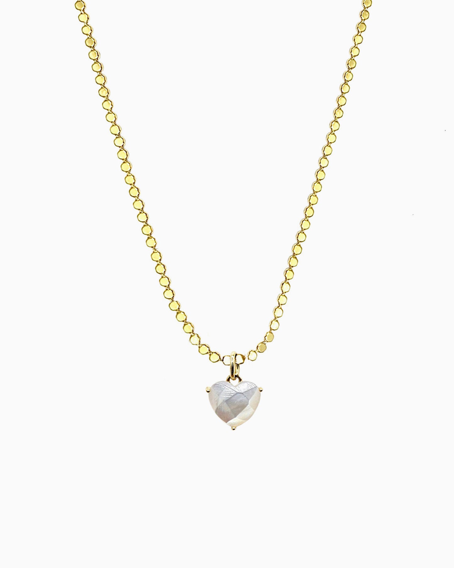 FACETED MOP HEART CHARM NECKLACE