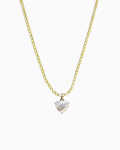 FACETED MOP HEART CHARM NECKLACE