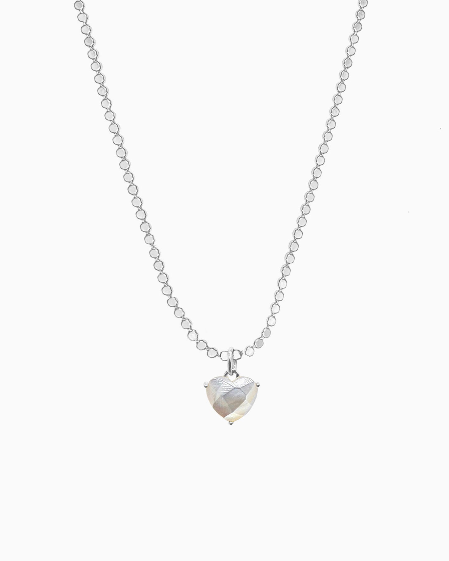 FACETED MOP HEART CHARM NECKLACE