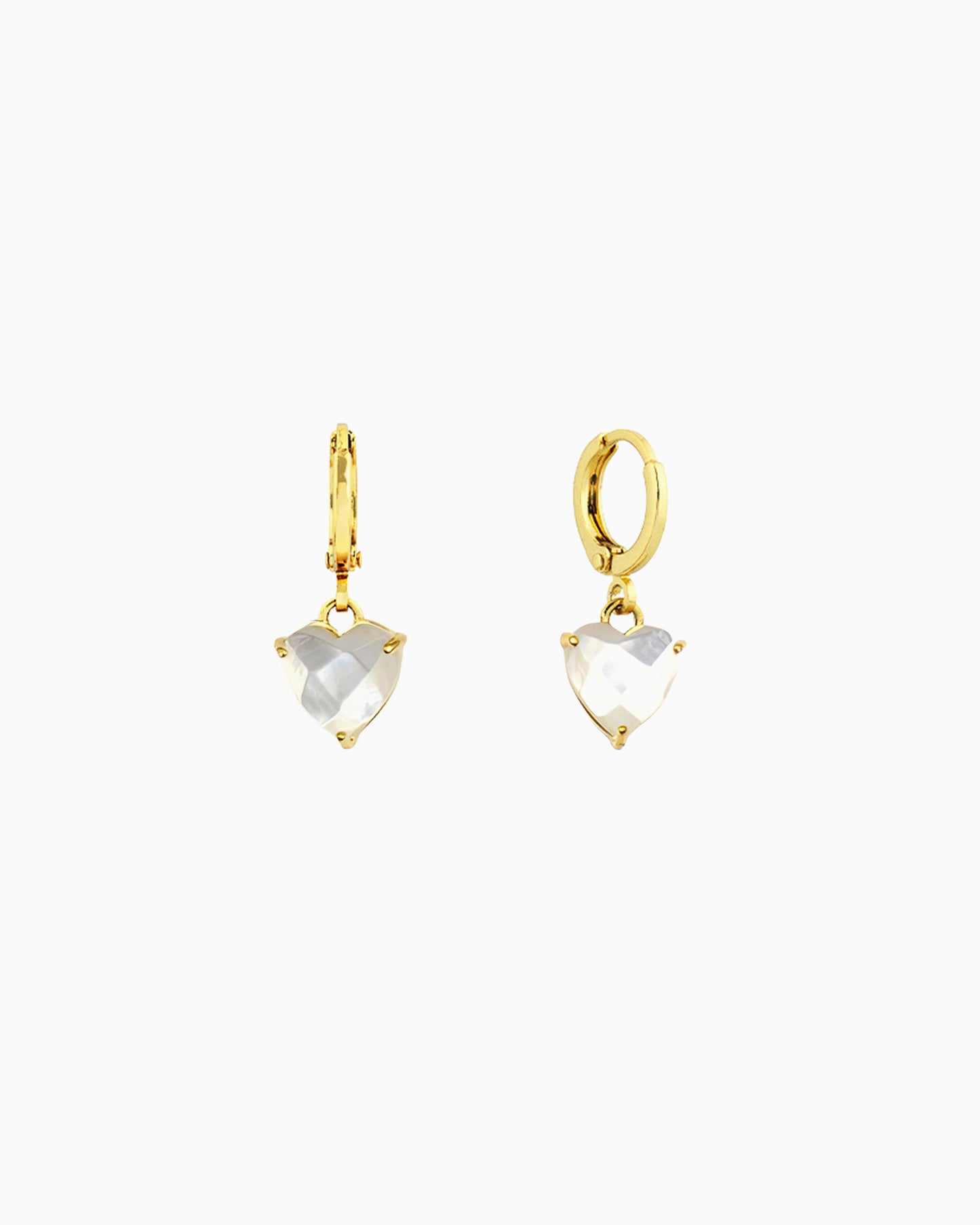 FACETED MOP HEART DROP EARRINGS