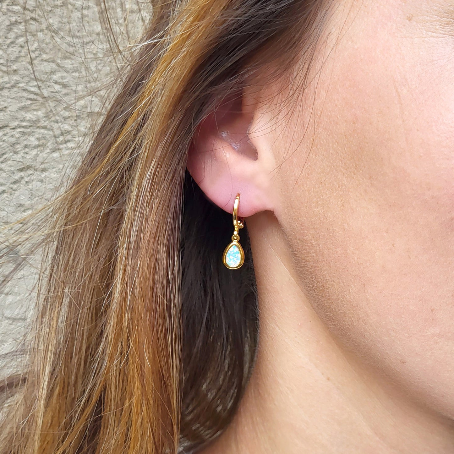 WHITE OPAL TEARDROP DROP EARRINGS