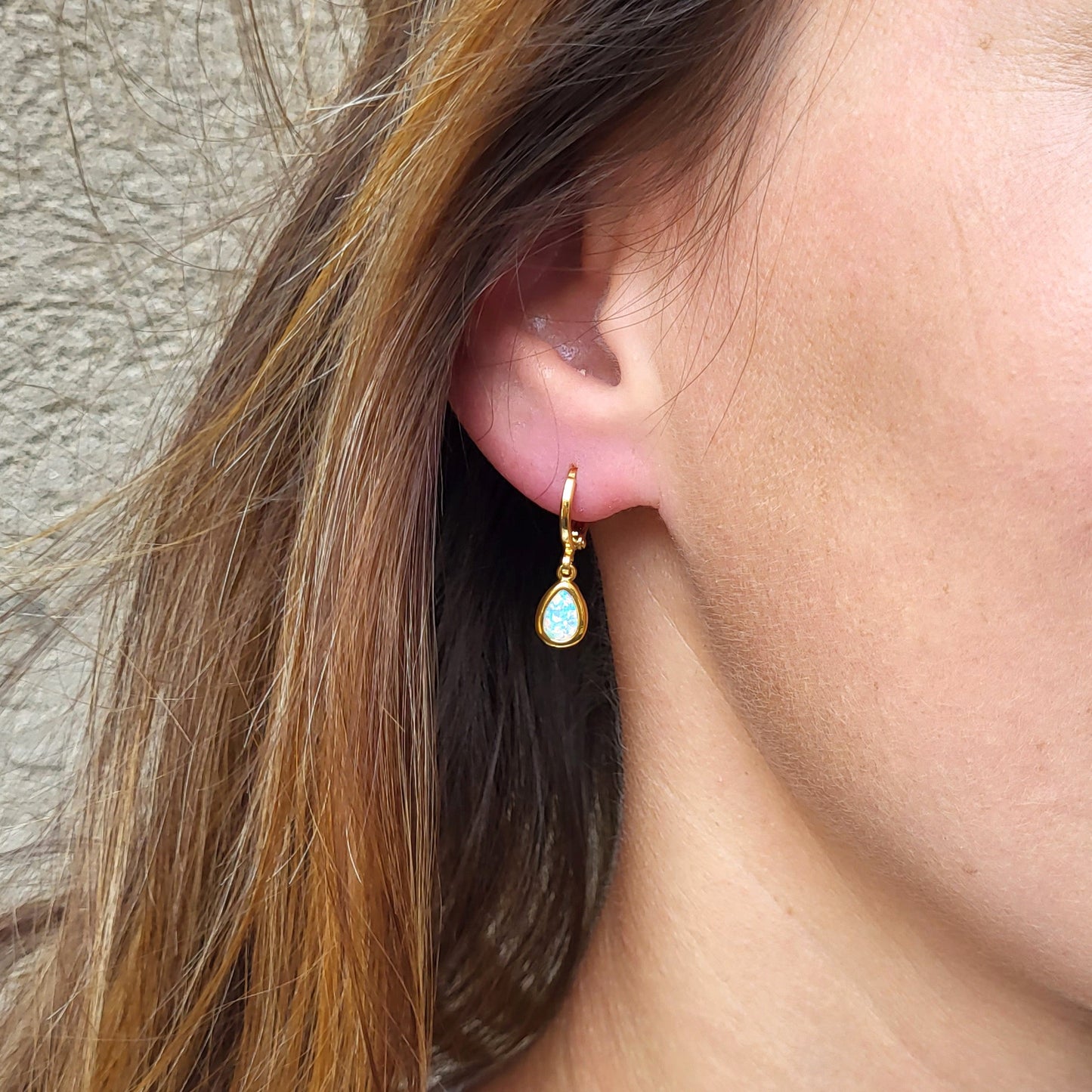 WHITE OPAL TEARDROP DROP EARRINGS
