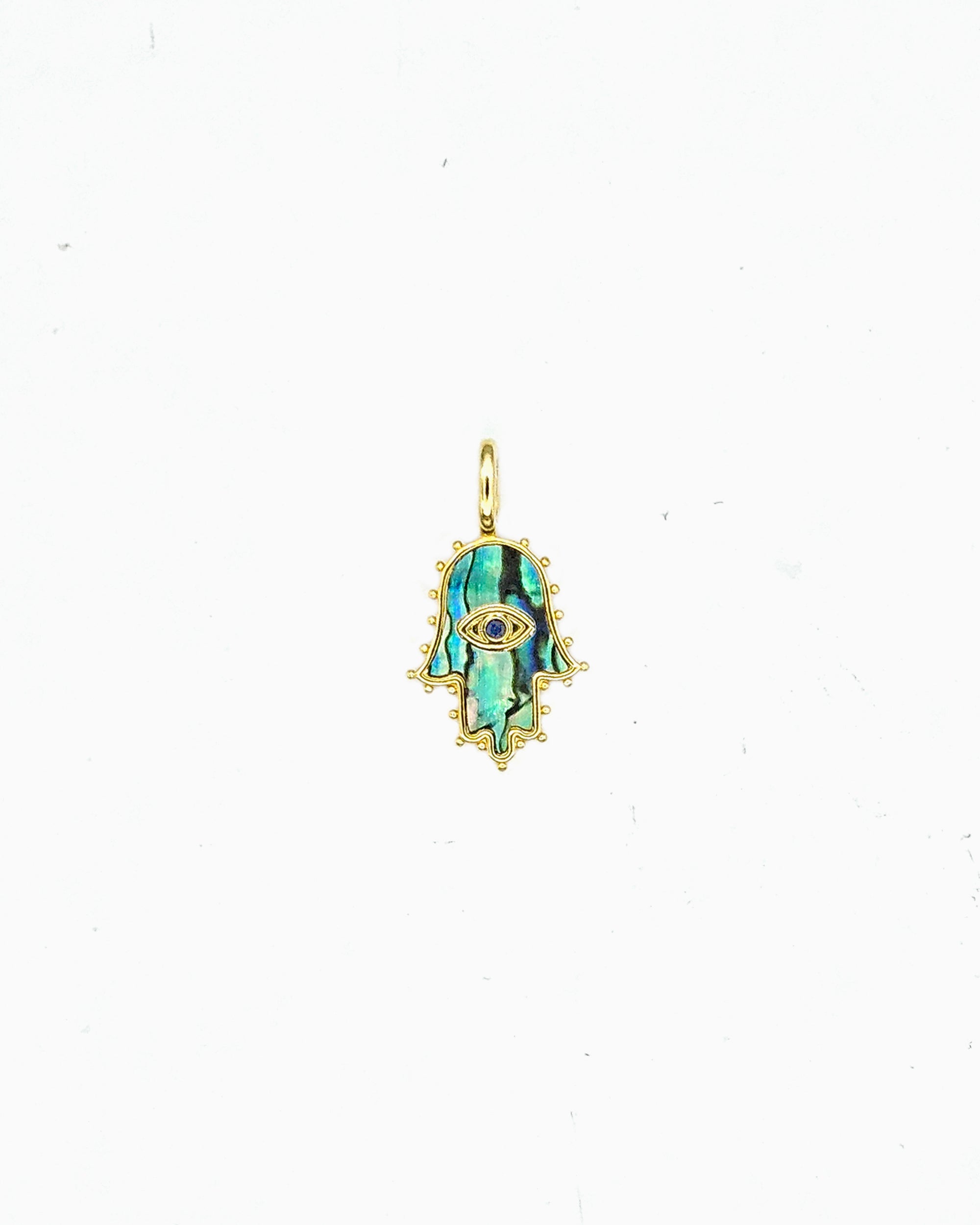 gold pvd plated abalone inlay hamsa hand clip-on charm