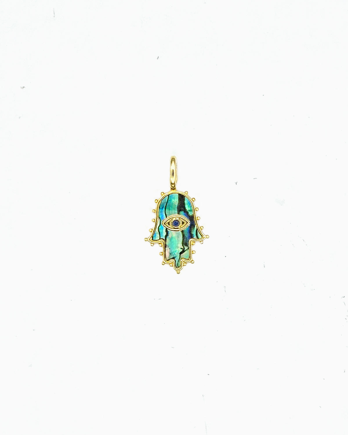 gold pvd plated abalone inlay hamsa hand clip-on charm
