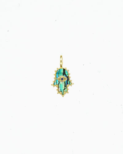 gold pvd plated abalone inlay hamsa hand clip-on charm