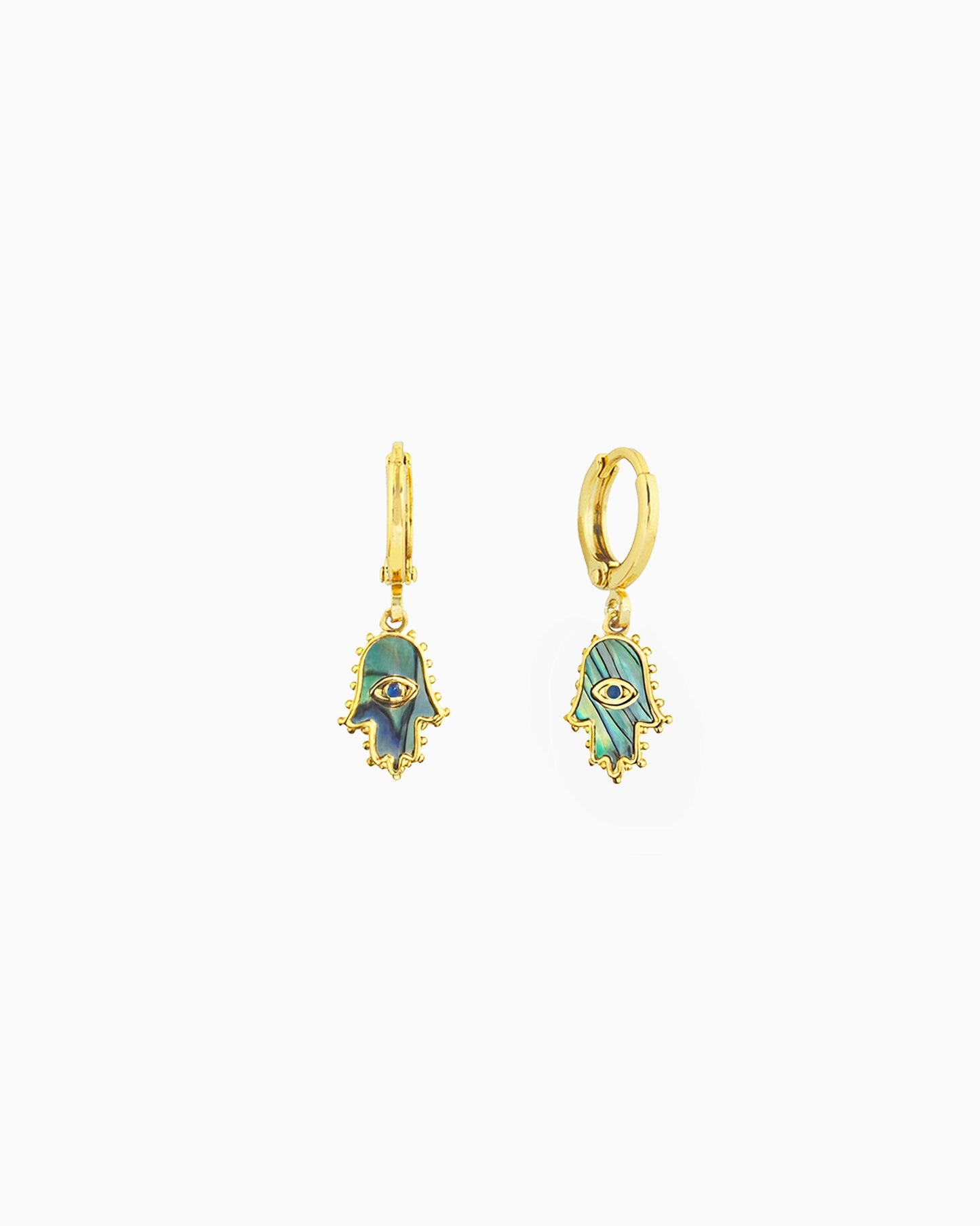 DAINTY HAMSA EVIL EYE HUGGIE EARRINGS