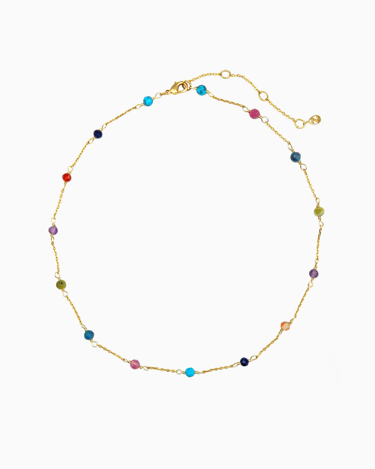 gold pvd plated necklace with multicolored gemstone beads