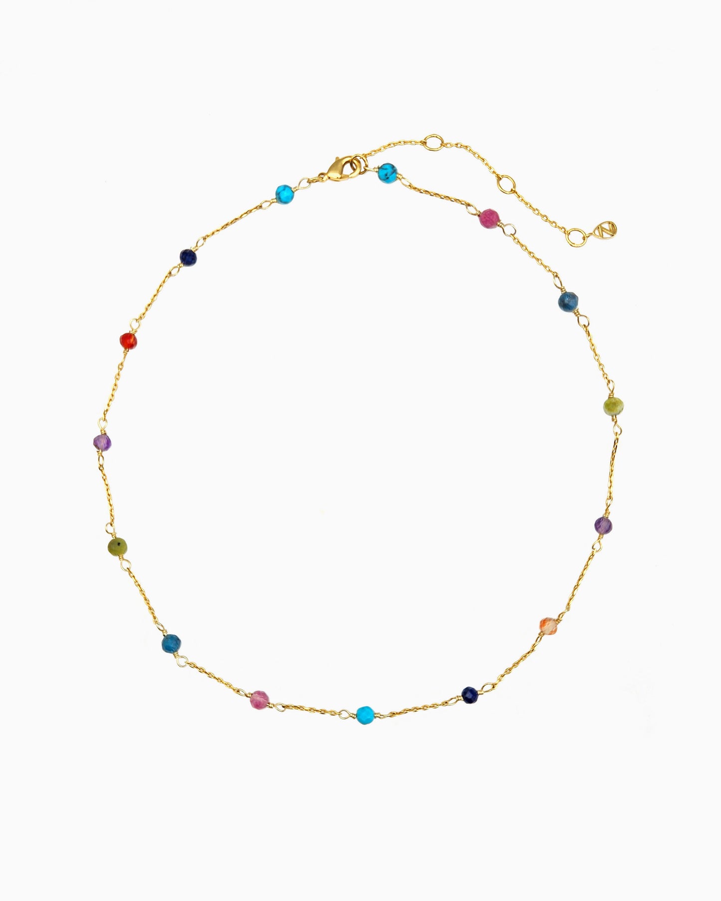 gold pvd plated necklace with multicolored gemstone beads