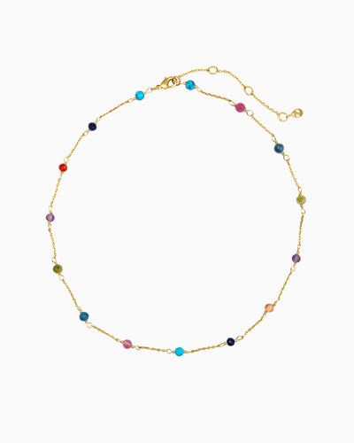 gold pvd plated necklace with multicolored gemstone beads