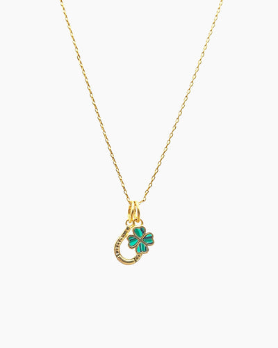 gold pvd plated horseshoe & clover charm necklace