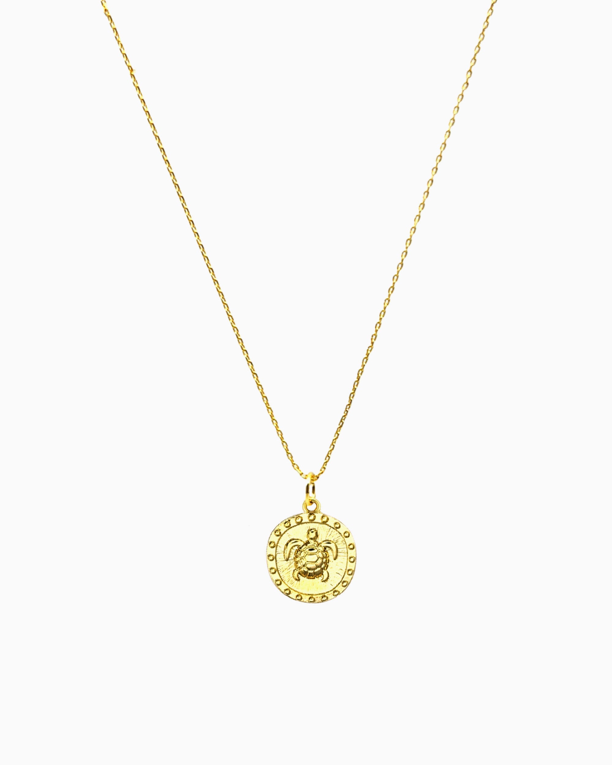 gold pvd plated turtle coin pendant necklace
