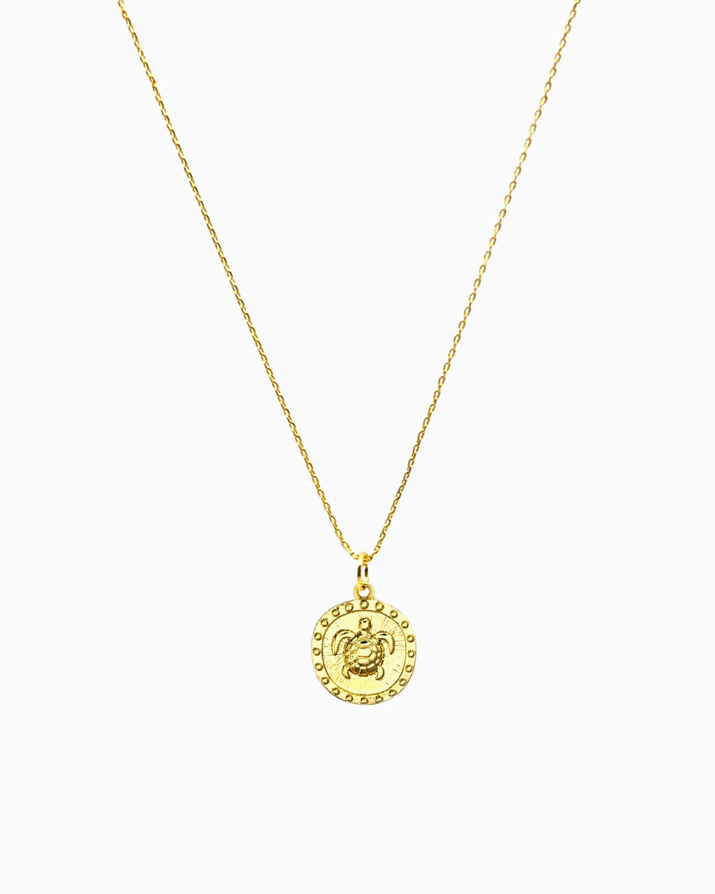 gold pvd plated turtle coin pendant necklace